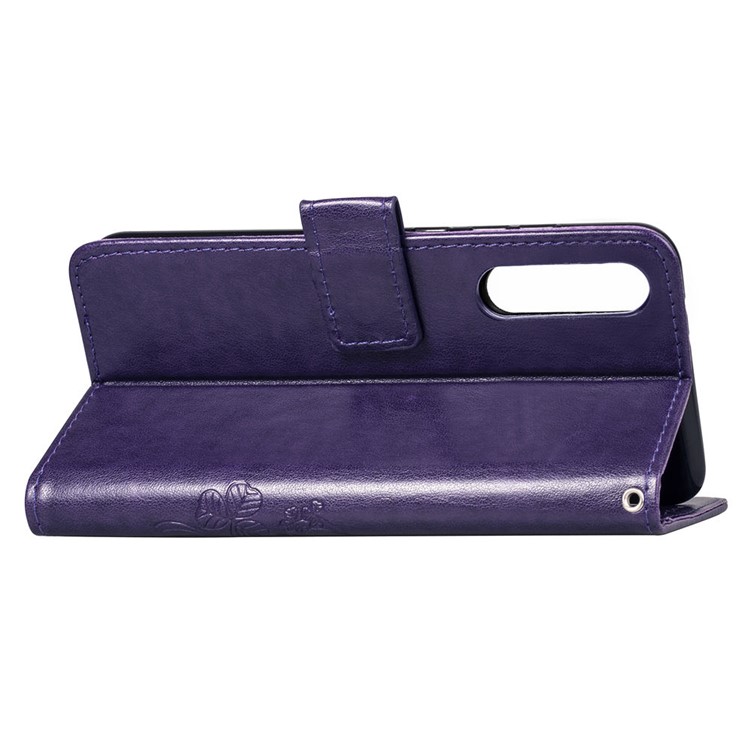 Imprint Clover Pattern Stand Leather Wallet Case for Huawei P30 - Purple-6