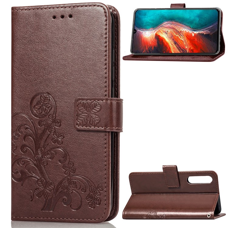 Imprint Clover Pattern Magnetic Leather Wallet Case for Huawei P30 - Brown-1