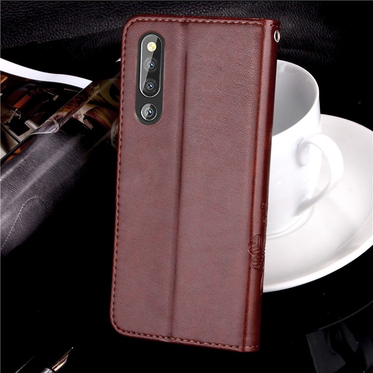 Imprint Clover Pattern Magnetic Leather Wallet Case for Huawei P30 - Brown-10
