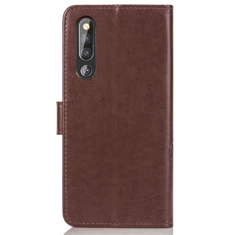 Imprint Clover Pattern Magnetic Leather Wallet Case for Huawei P30 - Brown-3