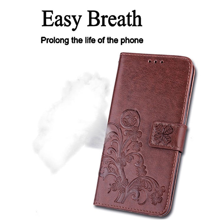 Imprint Clover Pattern Magnetic Leather Wallet Case for Huawei P30 - Brown-7