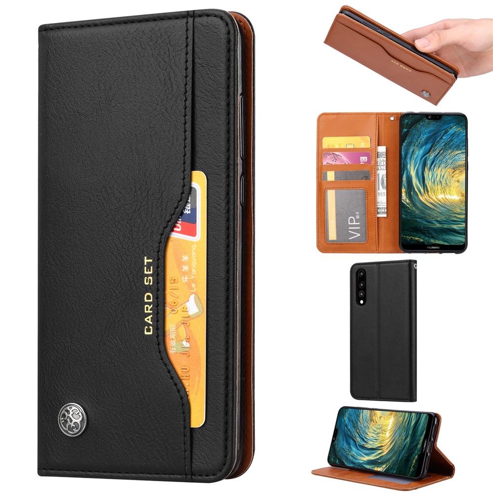 PU Leather Auto-absorbed Stand Wallet Protective Case for Huawei P30 - Black-1