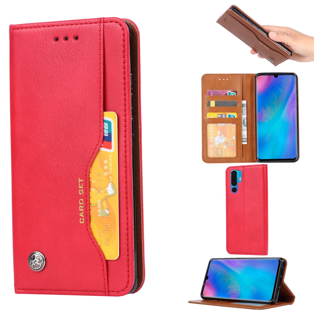 PU Leather Auto-absorbed Stand Wallet Protective Cover for Huawei P30 Pro - Red-1