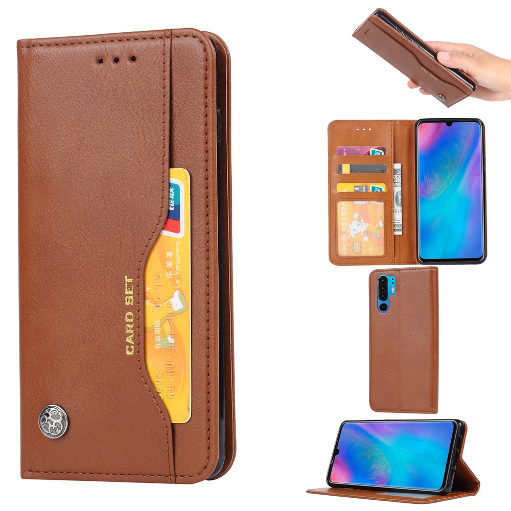 PU Leather Auto-absorbed Stand Wallet Protective Casing for Huawei P30 Pro - Brown-1