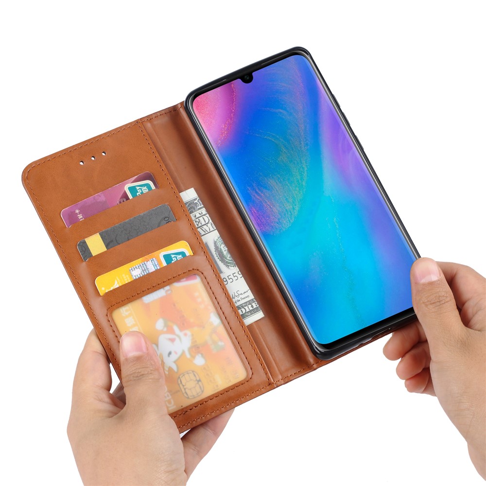 PU Leather Auto-absorbed Stand Wallet Protective Casing for Huawei P30 Pro - Brown-7
