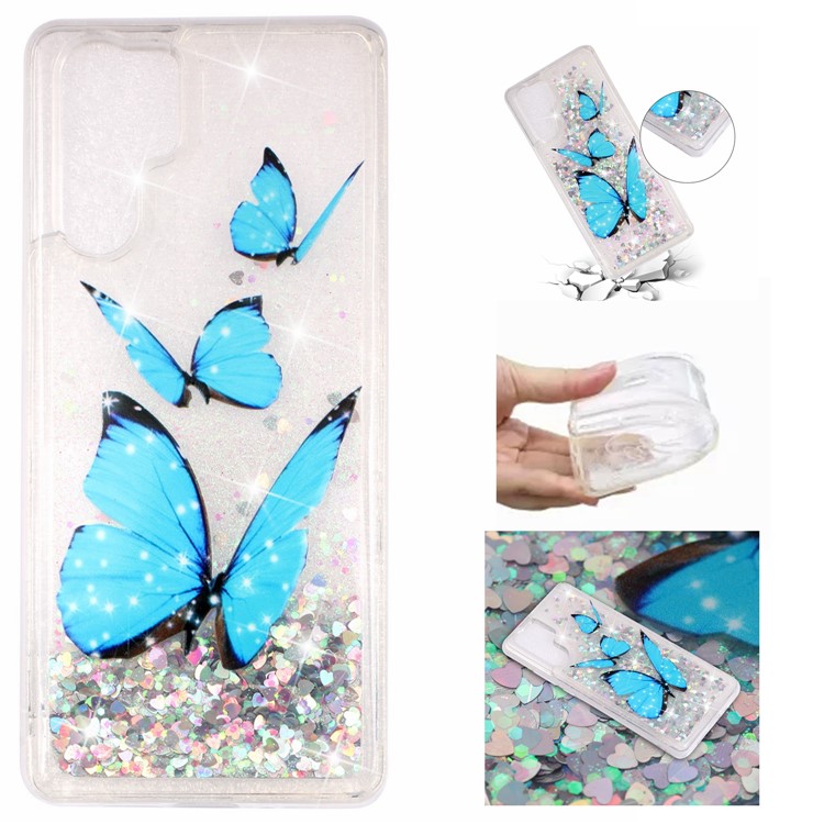 Phone Cover for Huawei P30 Pro Dynamic Glitter Powder Sequins Patterned TPU Case - Blue Butterfly-1