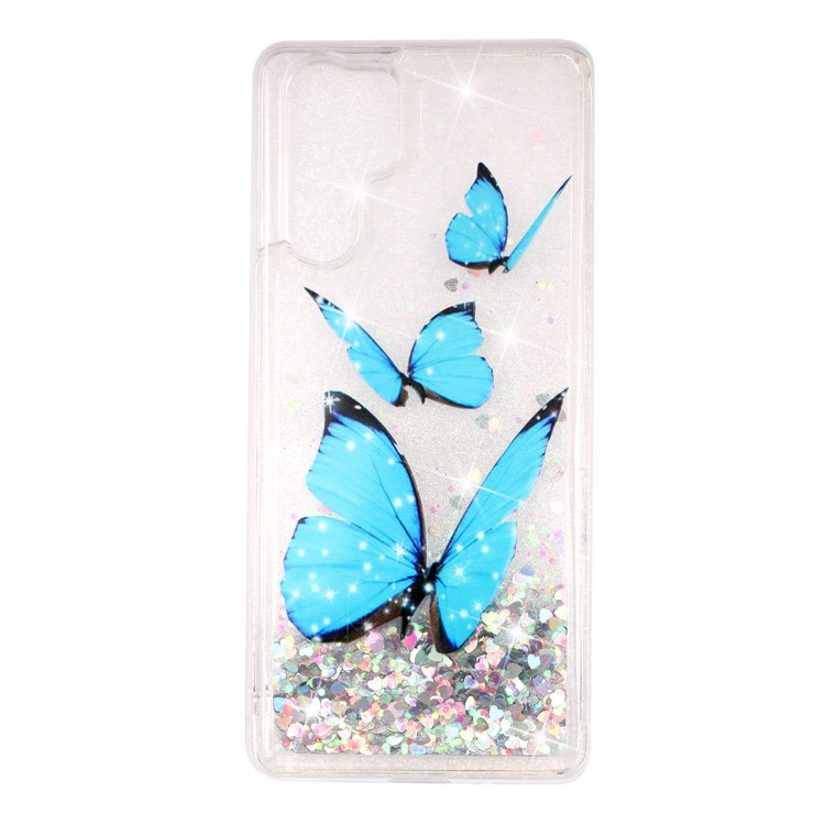 Phone Cover for Huawei P30 Pro Dynamic Glitter Powder Sequins Patterned TPU Case - Blue Butterfly-2