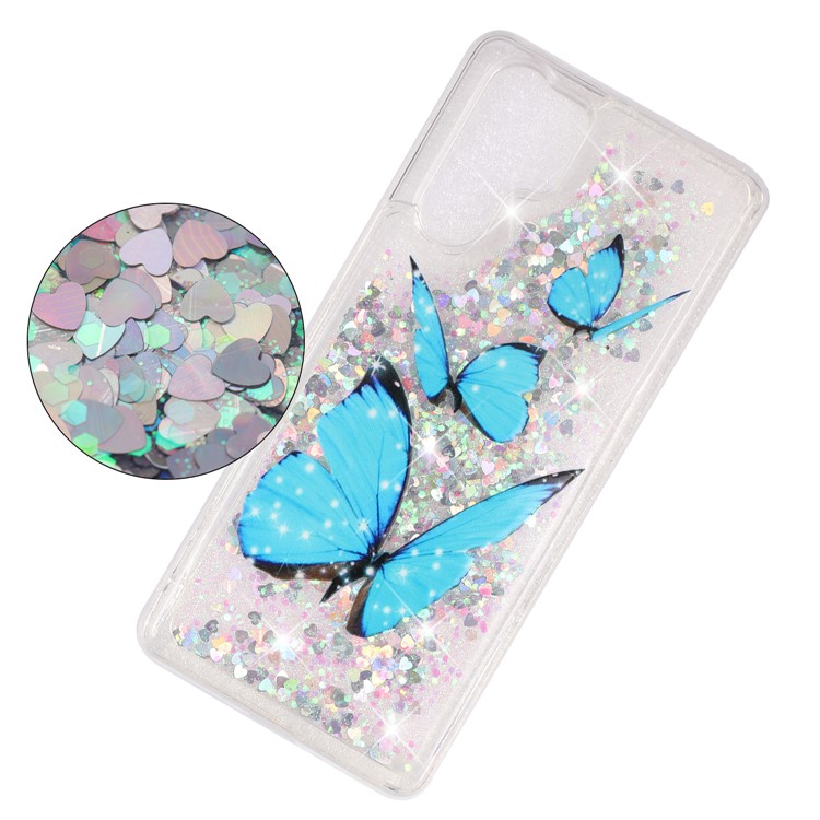 Phone Cover for Huawei P30 Pro Dynamic Glitter Powder Sequins Patterned TPU Case - Blue Butterfly-3