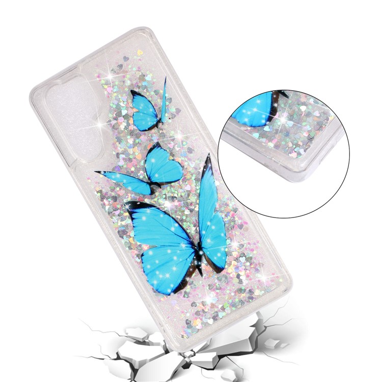 Phone Cover for Huawei P30 Pro Dynamic Glitter Powder Sequins Patterned TPU Case - Blue Butterfly-4