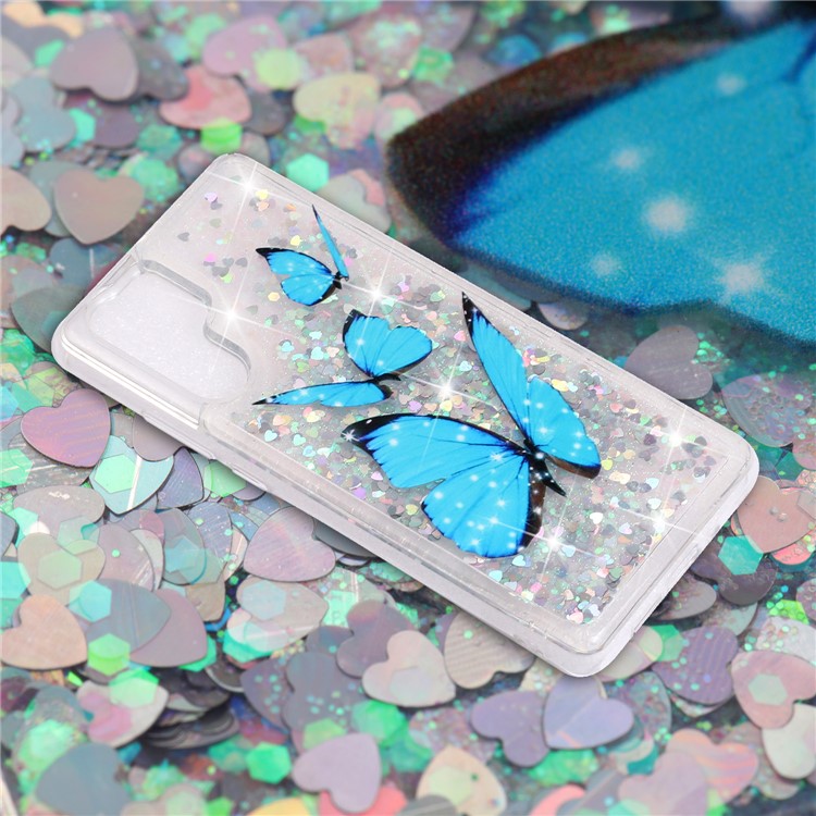 Phone Cover for Huawei P30 Pro Dynamic Glitter Powder Sequins Patterned TPU Case - Blue Butterfly-5