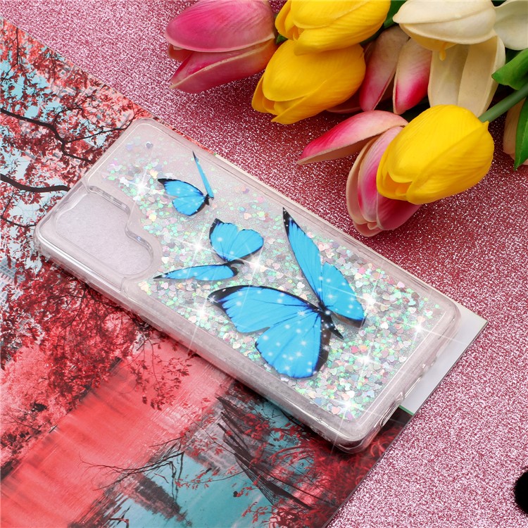 Phone Cover for Huawei P30 Pro Dynamic Glitter Powder Sequins Patterned TPU Case - Blue Butterfly-6