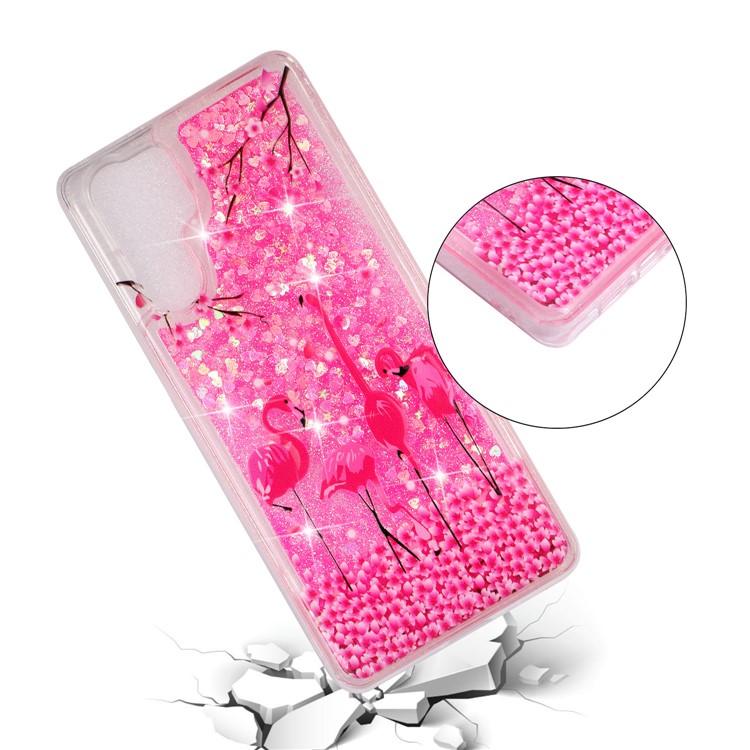 Phone Shell for Huawei P30 Pro Dynamic Glitter Powder Sequins Patterned TPU Case - Flamingos-4