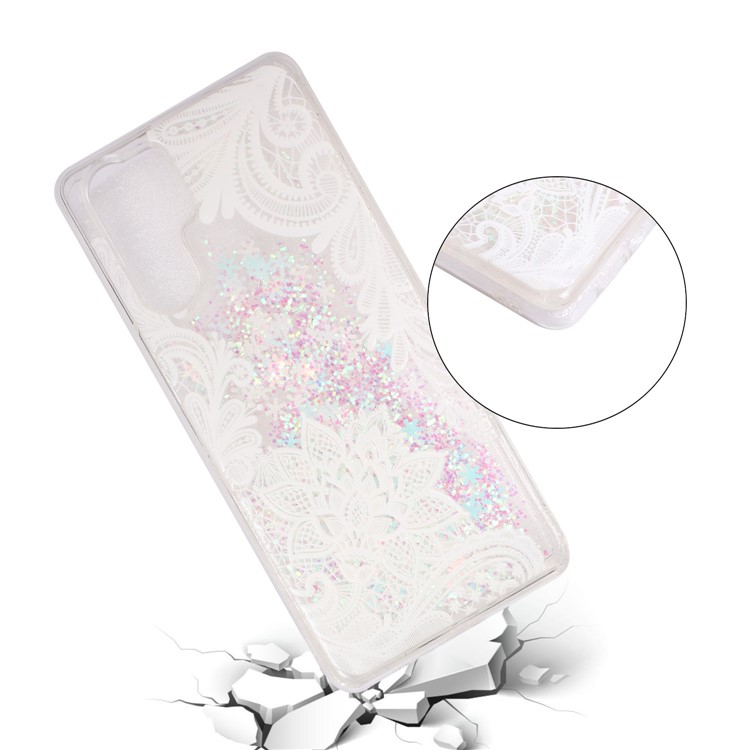 Mobile Phone Shell for Huawei P30 Pro Dynamic Glitter Powder Sequins Patterned TPU Case - Lace Flower-4