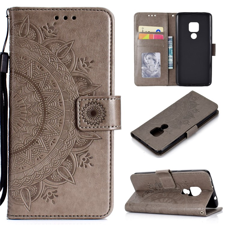 Imprinted Mandala Pattern PU Leather Protection Mobile Phone Case for Huawei Mate 20 - Grey-1