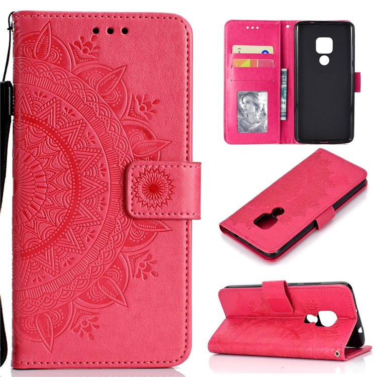 Imprinted Mandala Pattern PU Leather Protection Case for Huawei Mate 20 - Rose-1
