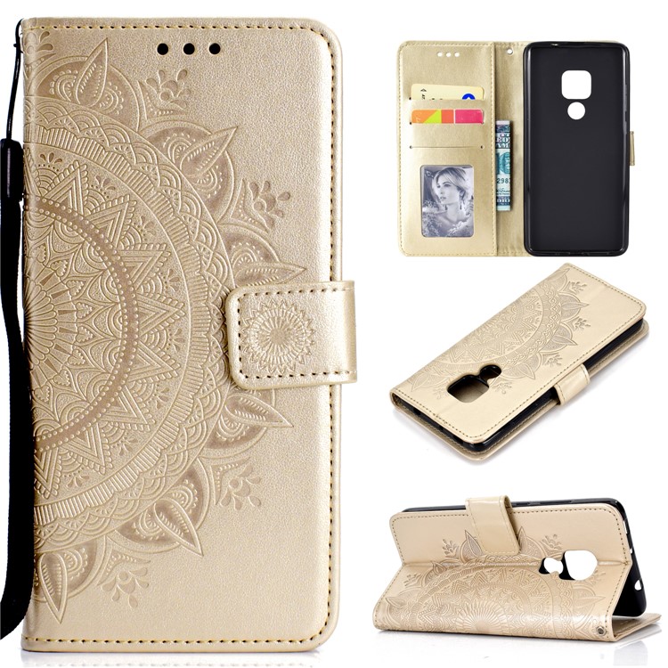 Imprinted Mandala Pattern PU Leather Protection Phone Case for Huawei Mate 20 - Gold-1