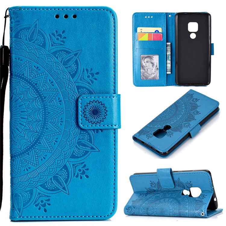 Imprinted Mandala Pattern PU Leather Protection Casing for Huawei Mate 20 - Blue-1