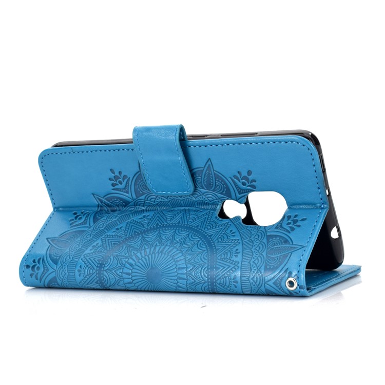 Imprinted Mandala Pattern PU Leather Protection Casing for Huawei Mate 20 - Blue-5