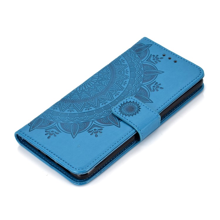 Imprinted Mandala Pattern PU Leather Protection Casing for Huawei Mate 20 - Blue-7