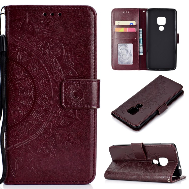 Imprinted Mandala Pattern PU Leather Mobile Cover for Huawei Mate 20 - Brown-1