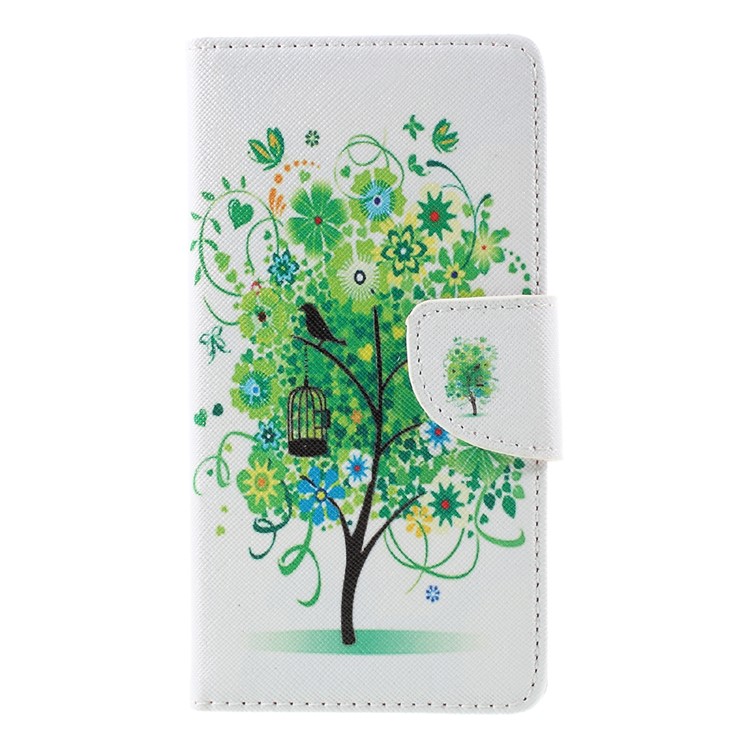 Patterned Leather Wallet Stand Case for Huawei P9 Lite - Green Tree-3