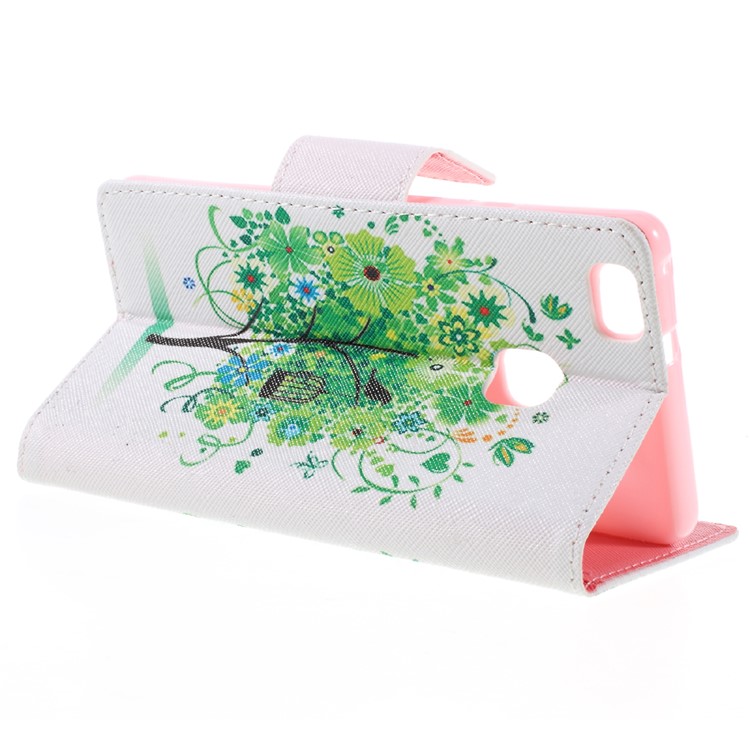Patterned Leather Wallet Stand Case for Huawei P9 Lite - Green Tree-5