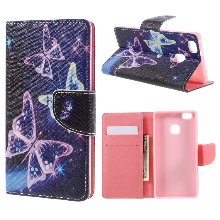 PU Leather Folio Cover for Huawei P9 Lite - Translucent Butterfly-1