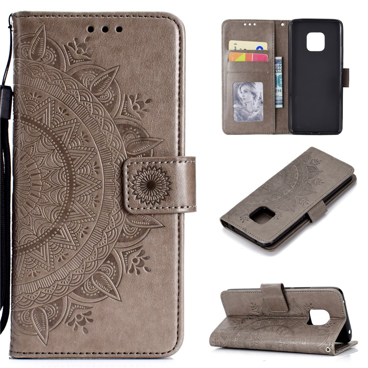 Imprinted Mandala Pattern Magnetic Wallet Leather Phone Cover for Huawei Mate 20 Pro - Grey-1
