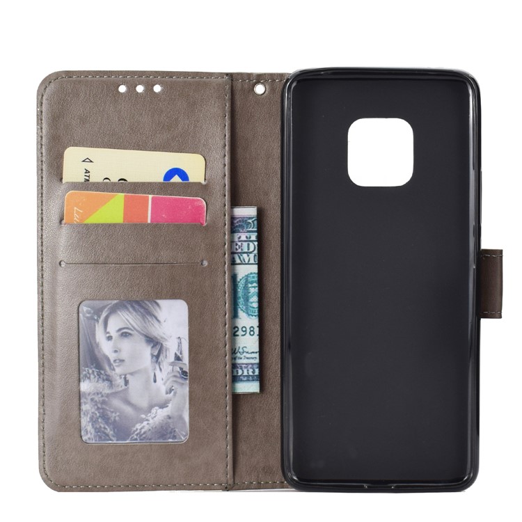 Imprinted Mandala Pattern Magnetic Wallet Leather Phone Cover for Huawei Mate 20 Pro - Grey-4