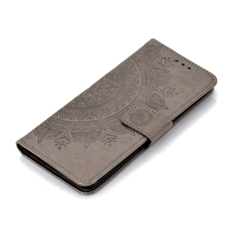 Imprinted Mandala Pattern Magnetic Wallet Leather Phone Cover for Huawei Mate 20 Pro - Grey-7