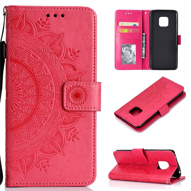 Imprinted Mandala Pattern Magnetic Wallet Leather Phone Shell for Huawei Mate 20 Pro - Rose-1