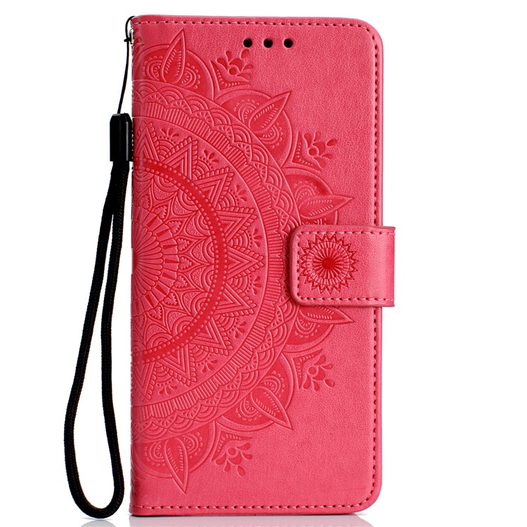 Imprinted Mandala Pattern Magnetic Wallet Leather Phone Shell for Huawei Mate 20 Pro - Rose-2
