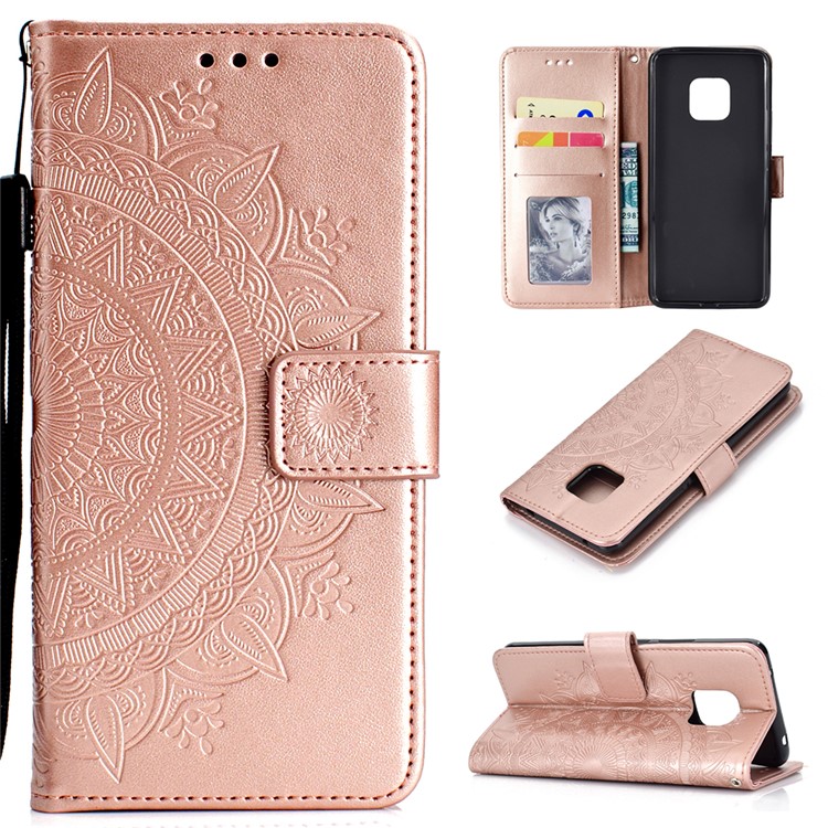 Imprinted Mandala Pattern Magnetic Wallet Leather Phone Case for Huawei Mate 20 Pro - Rose Gold-1