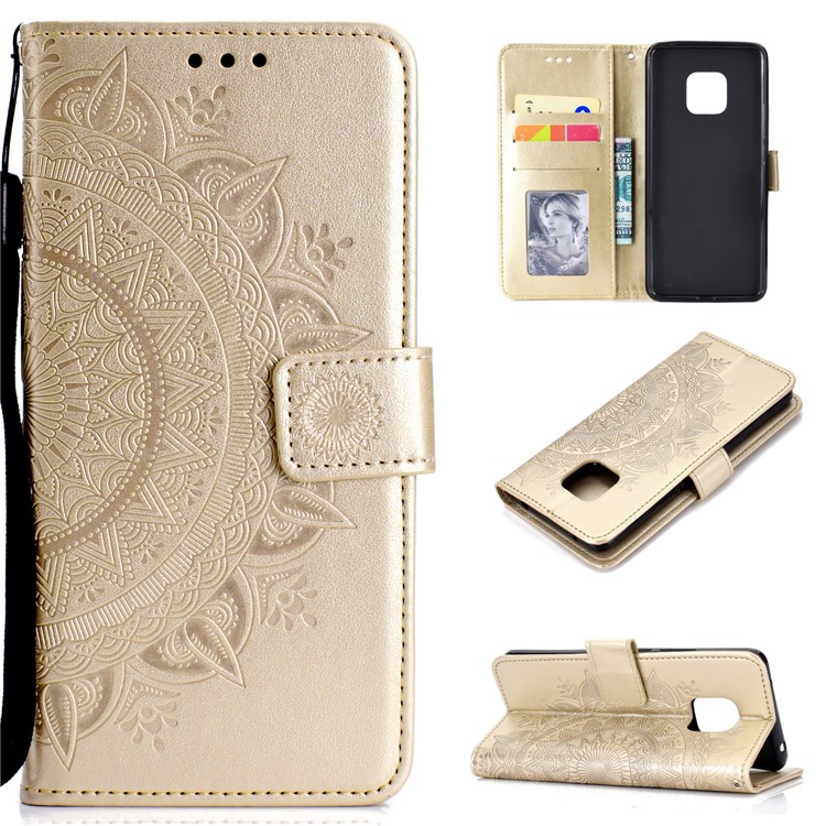 Coque Mobile En Cuir Pour Portefeuille Magnétique Avec Motif De Mandala Imprimé Pour Huawei Mate 20 Pro - Or-1