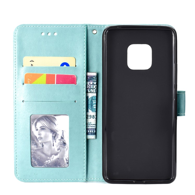Imprinted Mandala Pattern Magnetic Wallet Leather Mobile Cover for Huawei Mate 20 Pro - Cyan-4