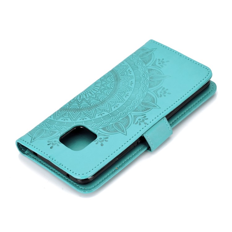 Imprinted Mandala Pattern Magnetic Wallet Leather Mobile Cover for Huawei Mate 20 Pro - Cyan-8