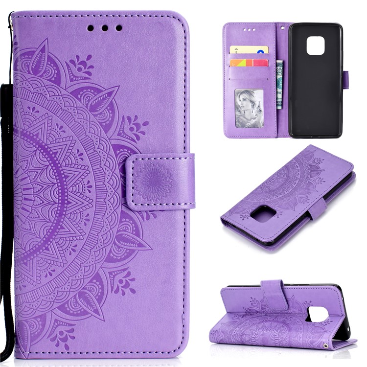 Imprinted Mandala Pattern Magnetic Wallet Leather Cellphone Case for Huawei Mate 20 Pro - Purple-1