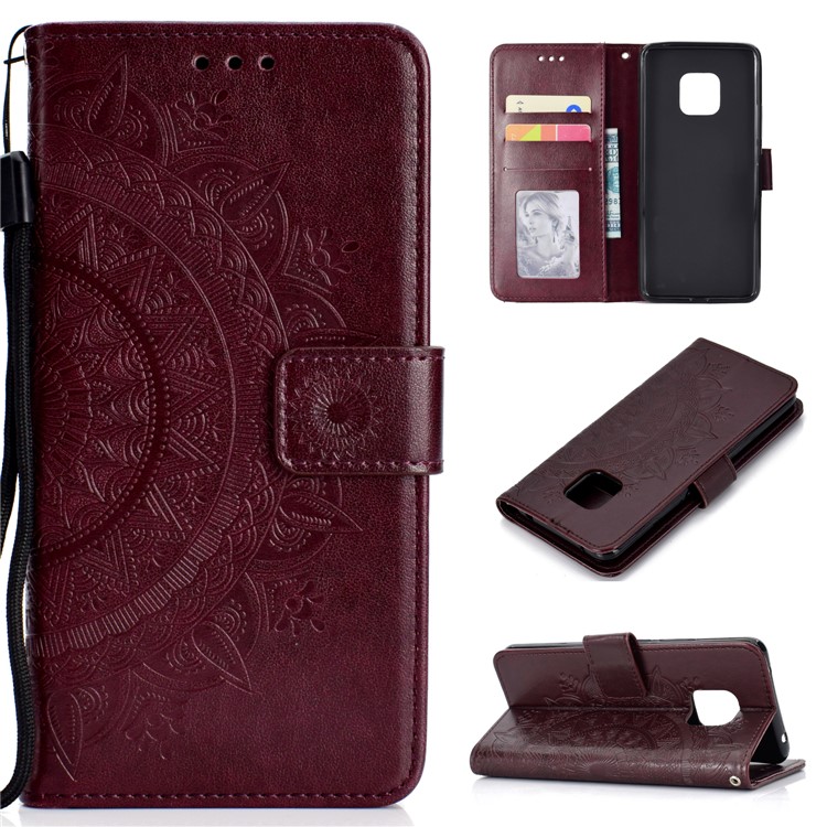 Imprinted Mandala Pattern Magnetic Wallet Leather Cellphone Cover for Huawei Mate 20 Pro - Brown-1