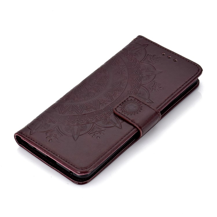 Imprinted Mandala Pattern Magnetic Wallet Leather Cellphone Cover for Huawei Mate 20 Pro - Brown-7
