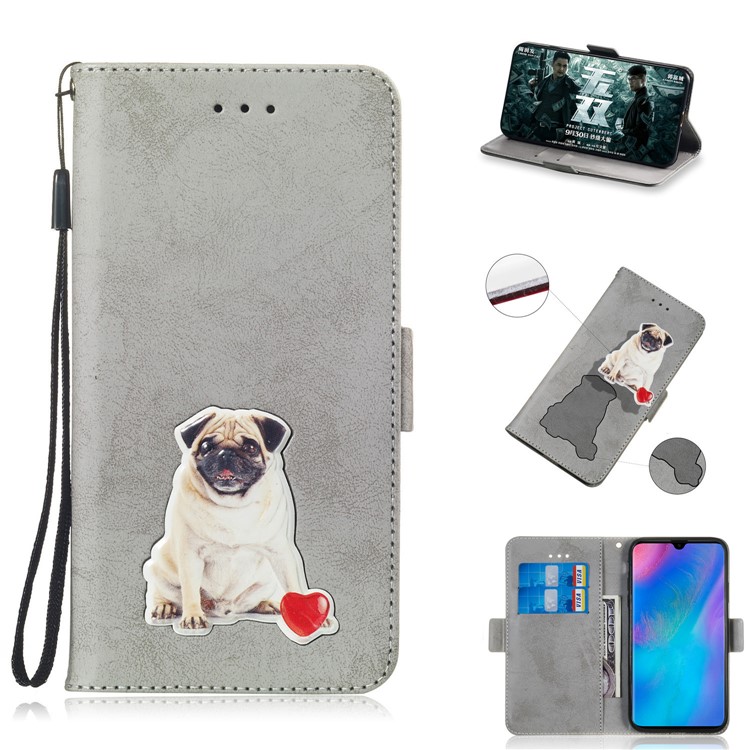 Vintage Pattern Printing Wallet Leather Stand Mobile Phone Shell for Huawei P30 Pro - Grey-1