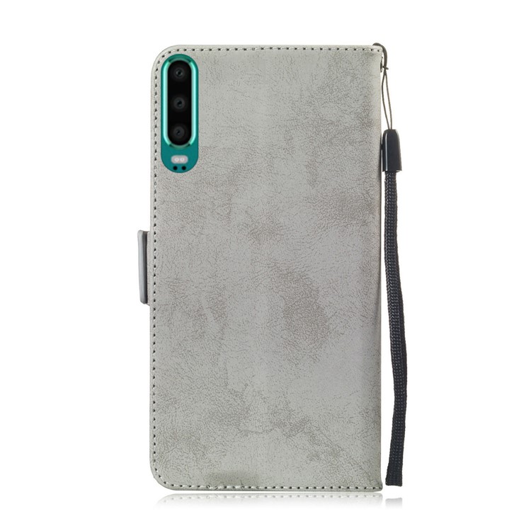 Vintage Pattern Printing PU Leather Stand Wallet Case Cover for Huawei P30 - Grey-3