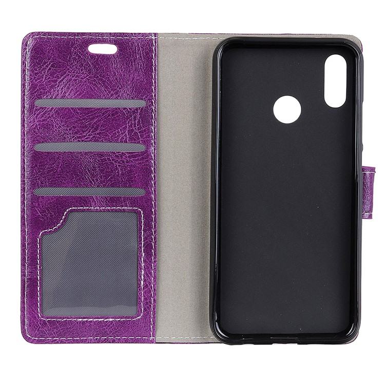 Crazy Horse Texture PU Leather Magnetic Stand Wallet Shell for Huawei Y7 (2019) - Purple-3