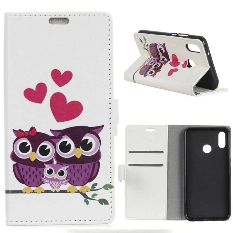 Pattern Printing PU Leather Wallet Case for Huawei Y7 (2019) - Owl Family-1