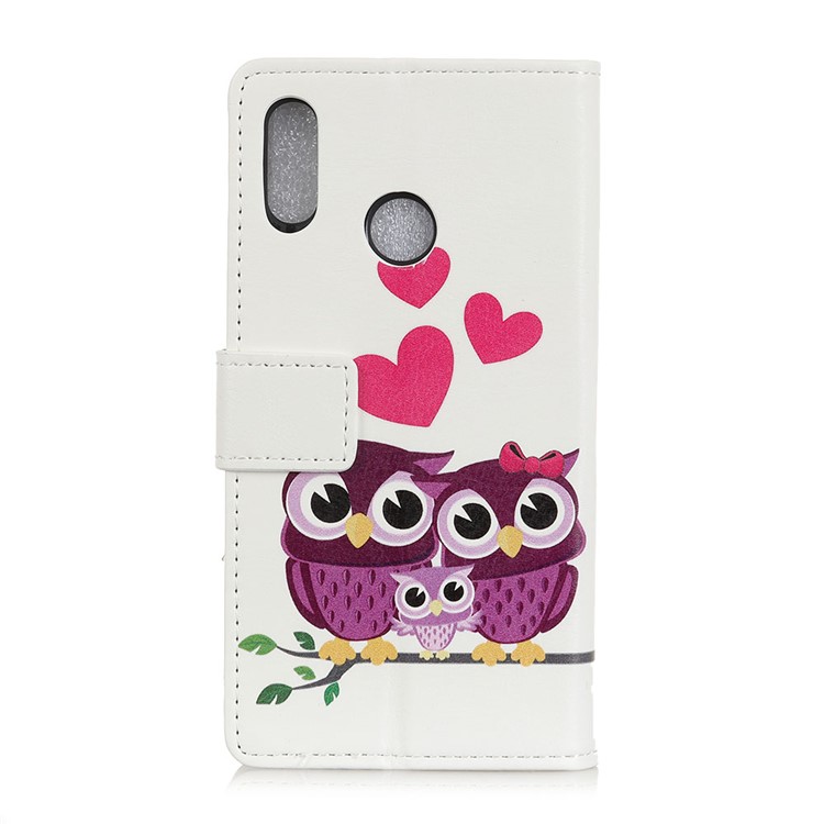 Pattern Printing PU Leather Wallet Case for Huawei Y7 (2019) - Owl Family-2