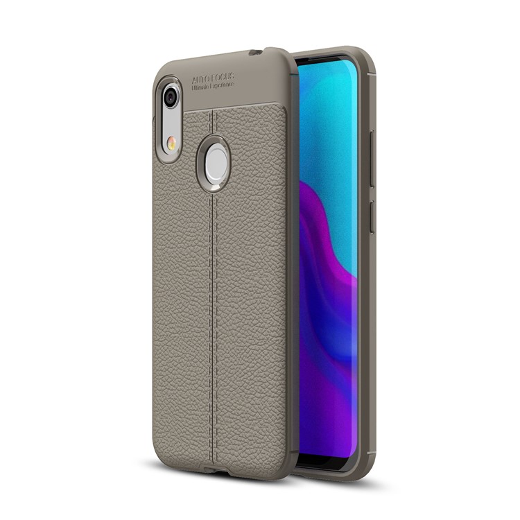 Litchi Grain Soft TPU Back Phone Cover for Huawei Honor 8A / Y6 (2019, with Fingerprint Sensor) / Y6 Prime (2019) - Grey