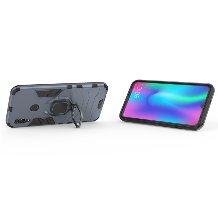 TPU + PC Hybrid Shell Case with Finger Ring Kickstand for Huawei Honor 10 Lite - Dark Blue-3