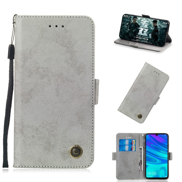 Retro Style PU Leather Case for Huawei P Smart (2019) / Honor 10 Lite - Grey-1