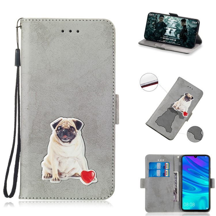 Vintage Pattern Printing PU Leather Wallet Shell for Huawei P Smart (2019) / Honor 10 Lite - Grey-1