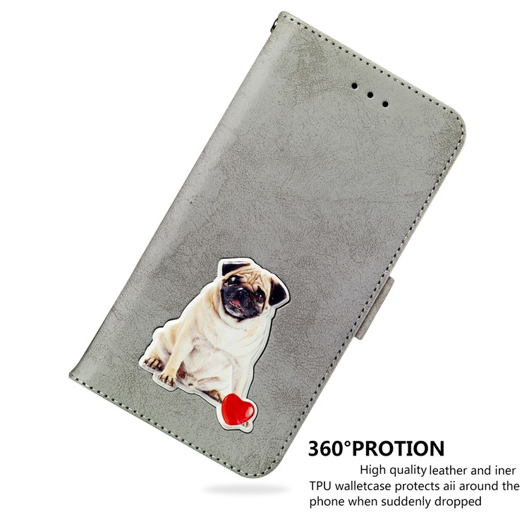 Vintage Pattern Printing PU Leather Wallet Shell for Huawei P Smart (2019) / Honor 10 Lite - Grey-7