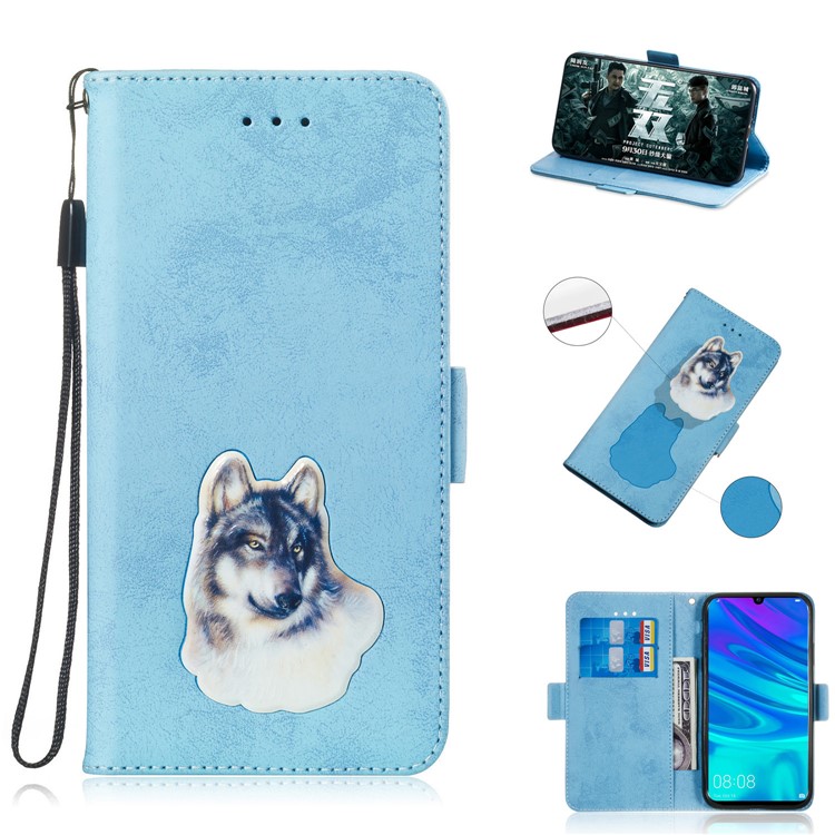 Vintage Pattern Printing PU Leather Phone Casing for Huawei P Smart (2019) / Honor 10 Lite - Baby Blue-1